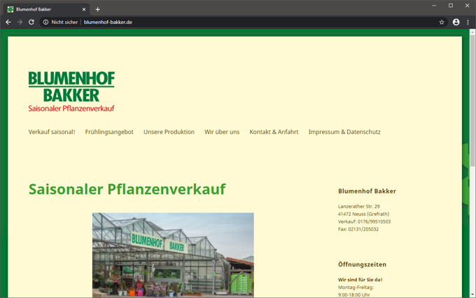<b>Blumenhof Bakker</b> <br /> Konzeption, Design und Realisierung der Internet-Präsentation mit Wordpress.