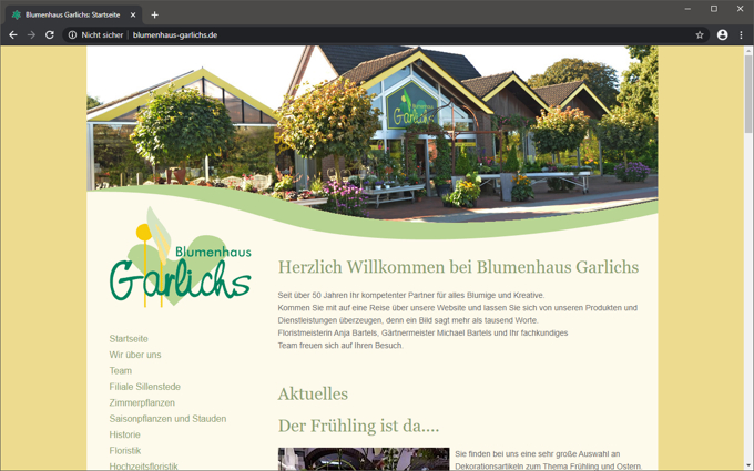 <b>Blumenhaus und Friedhofsgärtnerei Garlichs</b> <br /> Konzeption, Design und Realisierung der Internet-Präsentation mit TYPO3.